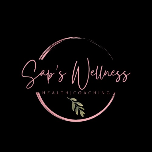 Logo with pink text 'Sapa's Wellness' and a leaf, on a black background.