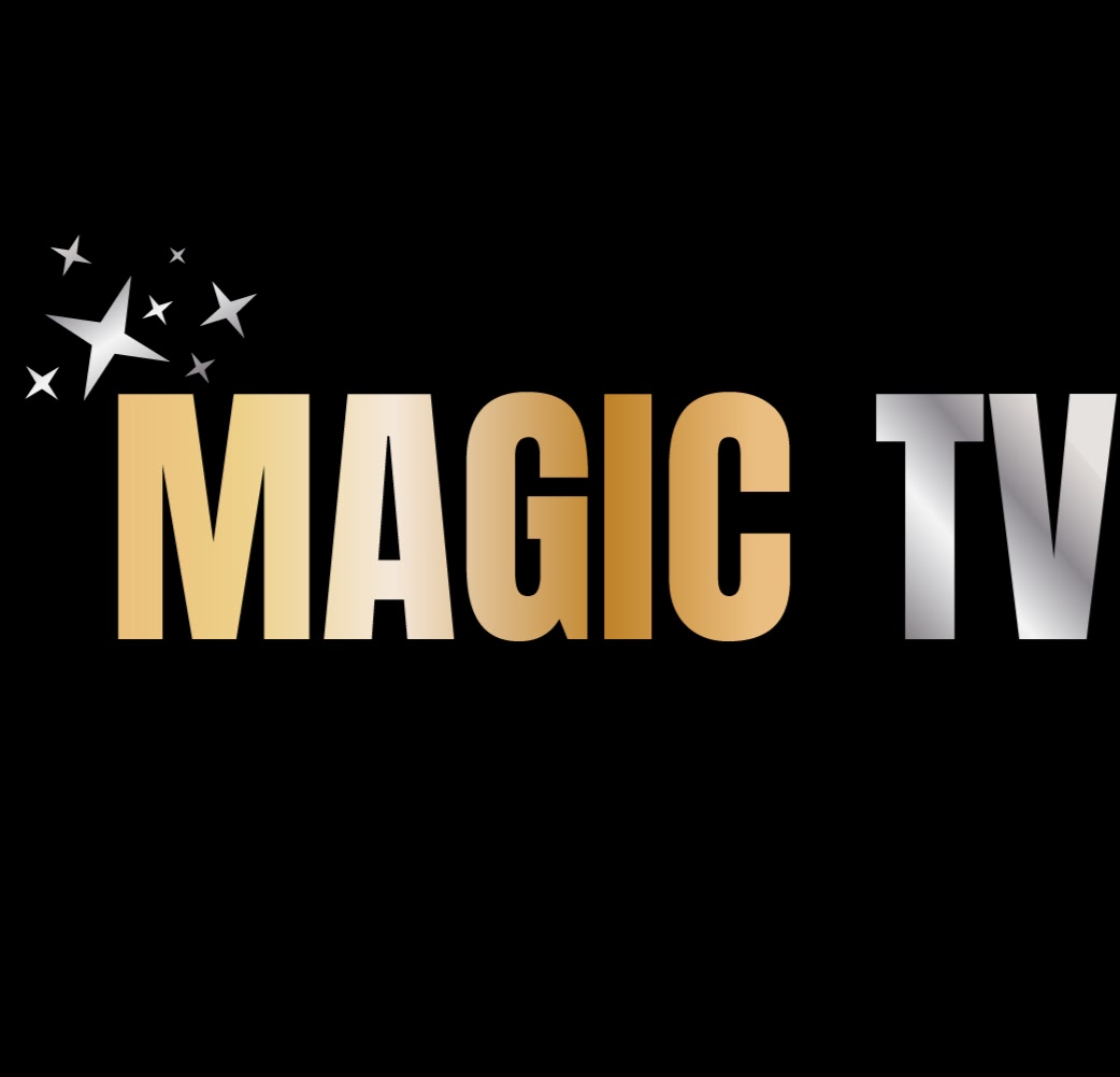 Logo with the words 'MAGIC TV' and stars on a black background.